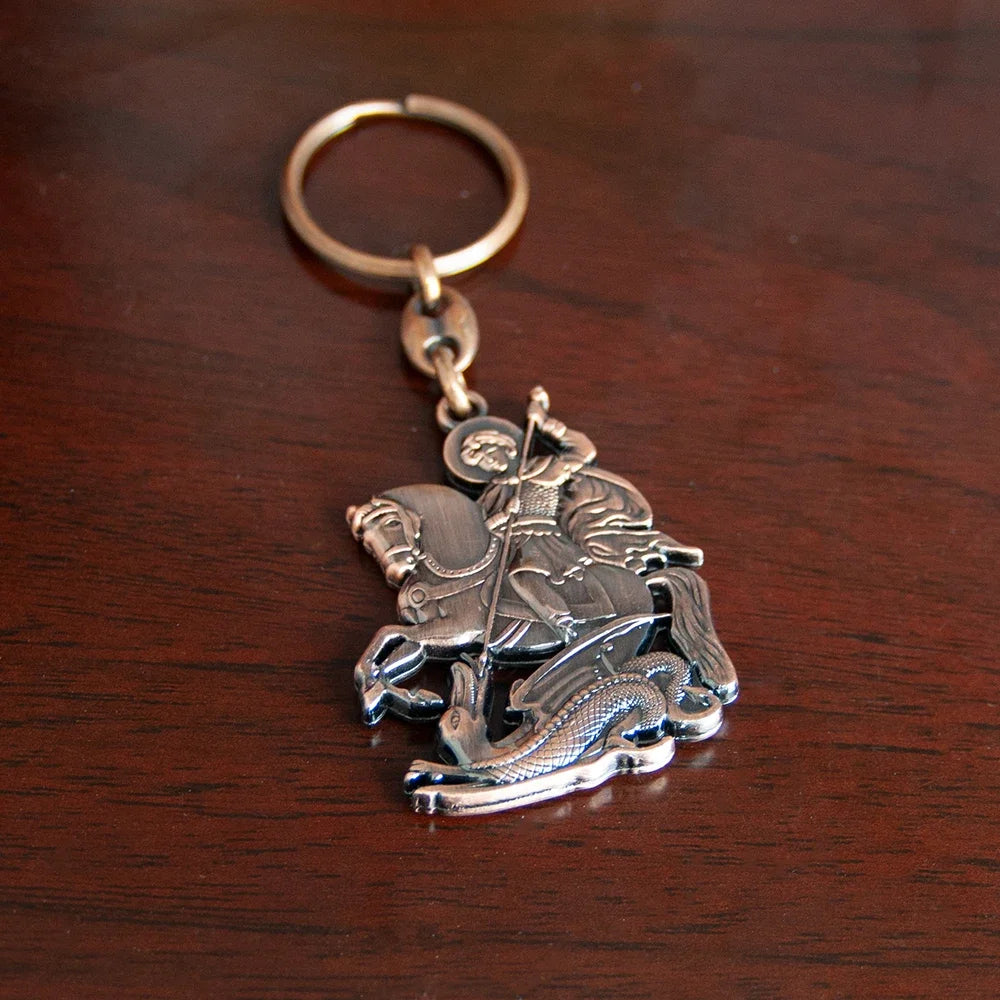 Orthodox Saint George Keychain – Gold-Tone Christian Protection Key Ring