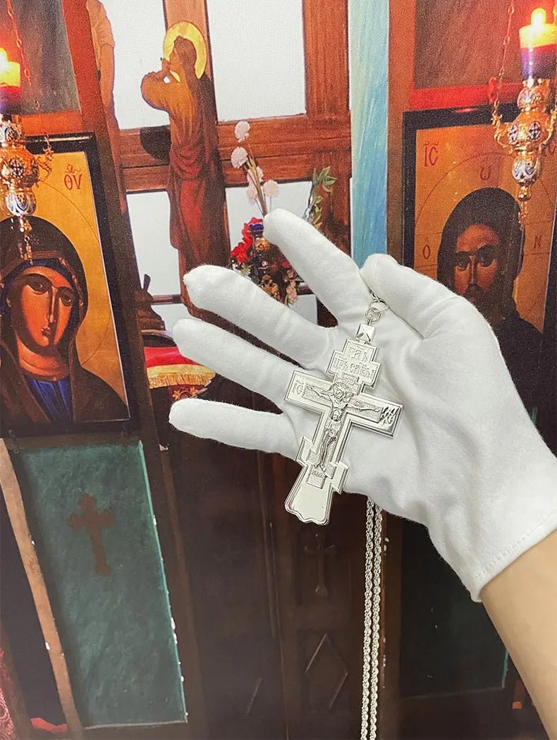Orthodox-Style Pectoral Crucifix Necklace with Chain – Budded Cross Pendant - Sylva