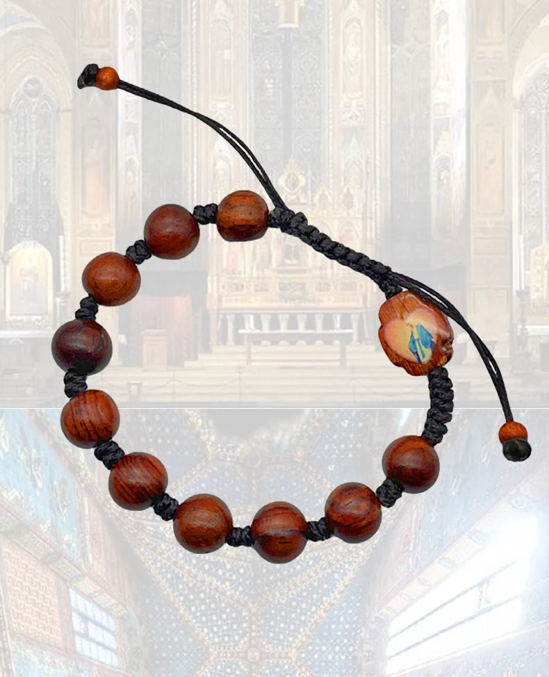 Catholic Rosary Bracelet with Wooden Beads & Our Lady of Fatima Charm