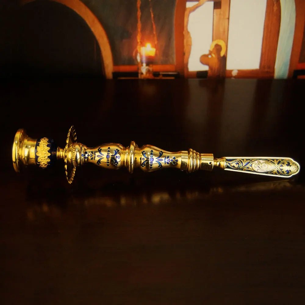 Orthodox-Style Gold-Tone Altar Candlestick – Red Christian Prayer Candle Holder - Sylva