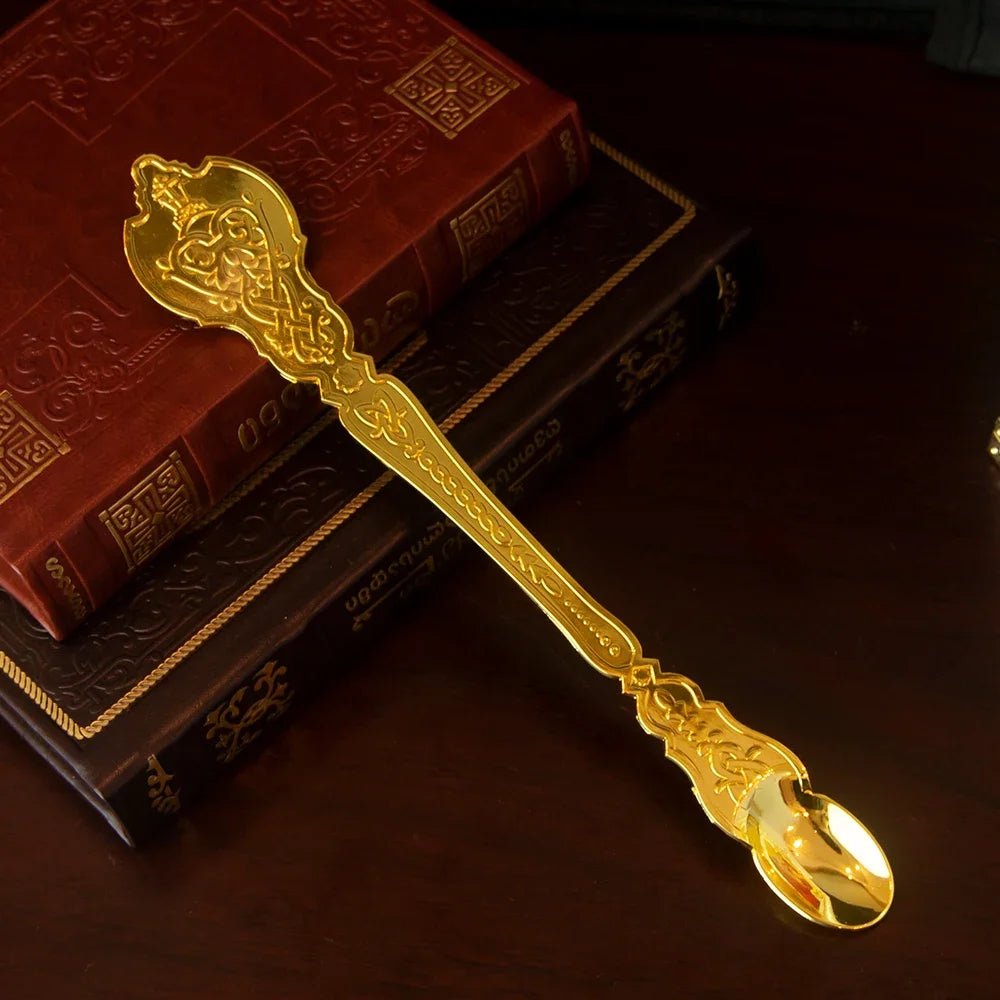 Gold-Plated Orthodox Holy Oil Utensil Set – Engraved Liturgical Dish, Spoon & Vessel - Sylva