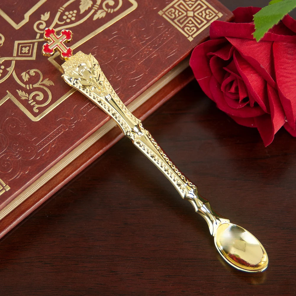 Gold Plated Orthodox Holy Water Spoon – Christian Church Ritual Accessory