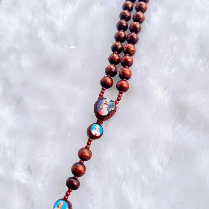 Handmade Wooden Catholic Rosary Beads with Holy Icon Crucifix | Christian Prayer Rosary for Church, Daily Devotion & Religious Gift - Sylva