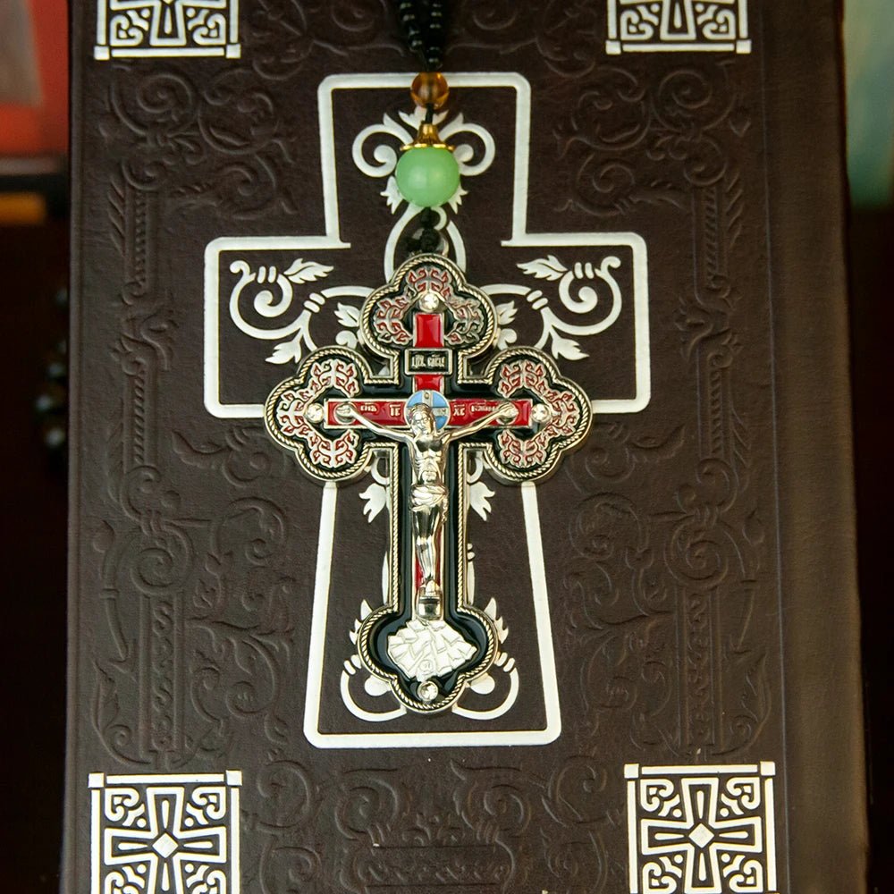 Orthodox Cross Necklace with Wooden Rosary Beads – Jesus Crucifix Prayer Jewelry - Sylva