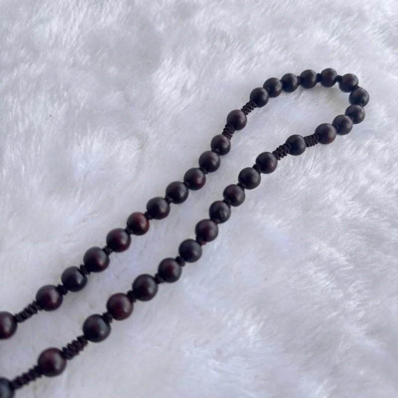 Handmade Dark Wood Catholic Rosary Beads with Engraved Crucifix | Christian Prayer Necklace - Sylva