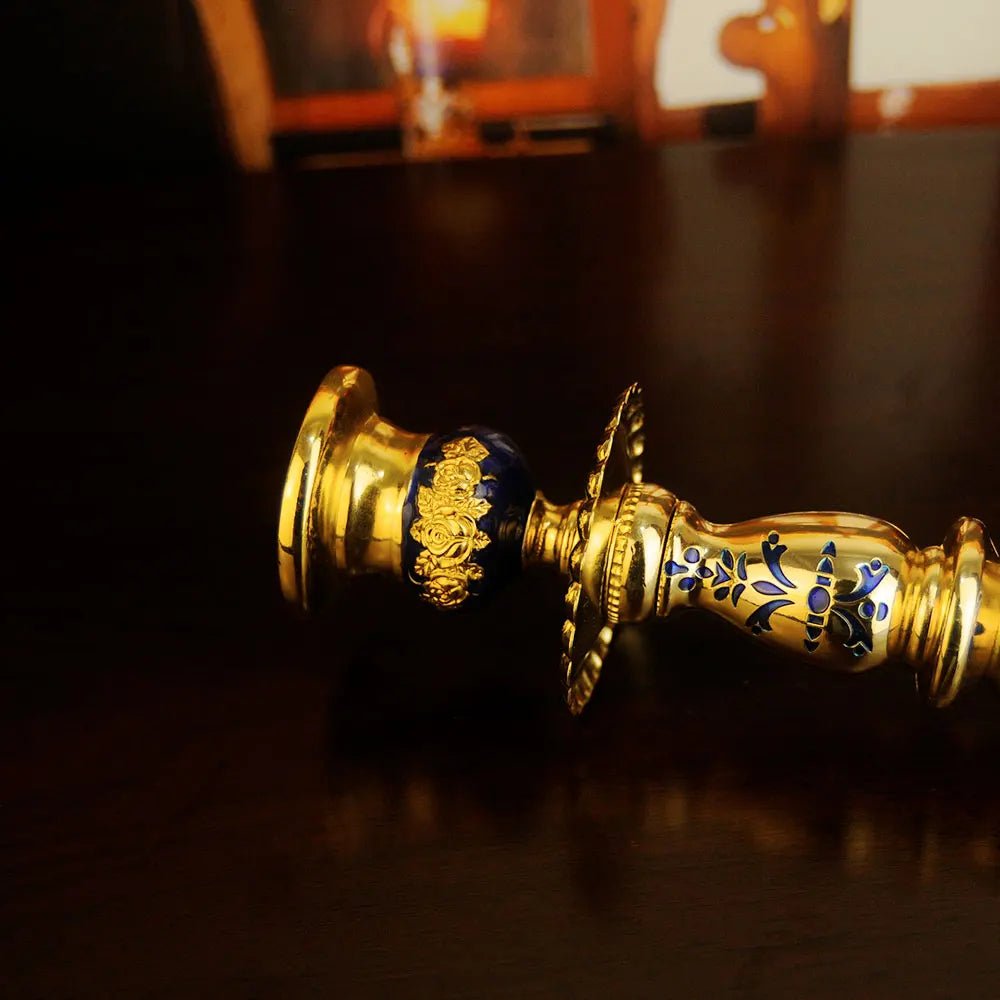 Orthodox-Style Gold-Tone Altar Candlestick – Red Christian Prayer Candle Holder - Sylva