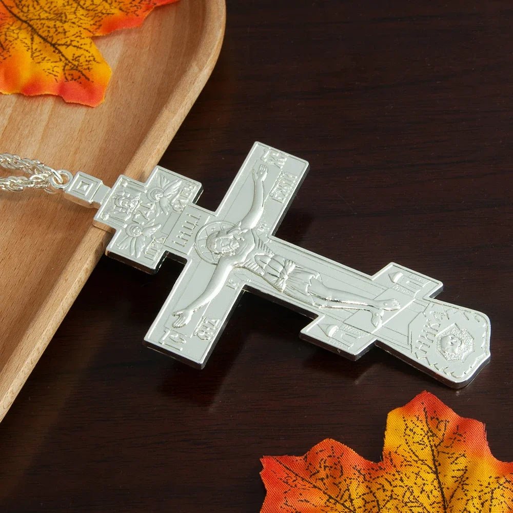 Gold-Plated Orthodox Jesus Pectoral Cross Pendant Necklace - Sylva