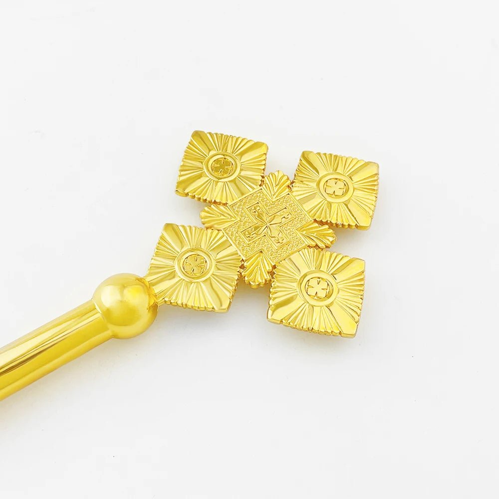 Jerusalem Blessing Orthodox Hand Cross – Handmade Gold Zinc Alloy Prayer Cross with Gift Box | Church Blessing Cross for Worship & Clergy - Sylva