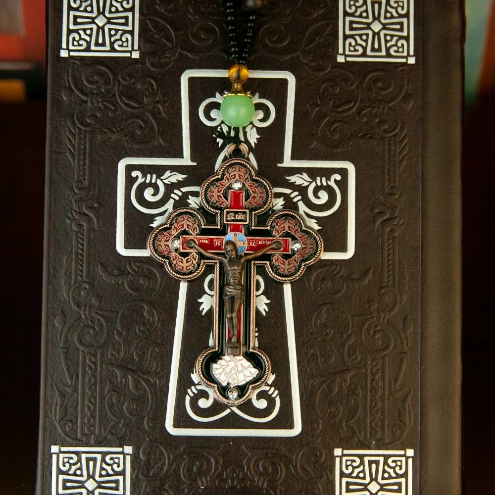 Orthodox Cross Necklace with Wooden Rosary Beads – Jesus Crucifix Prayer Jewelry - Sylva