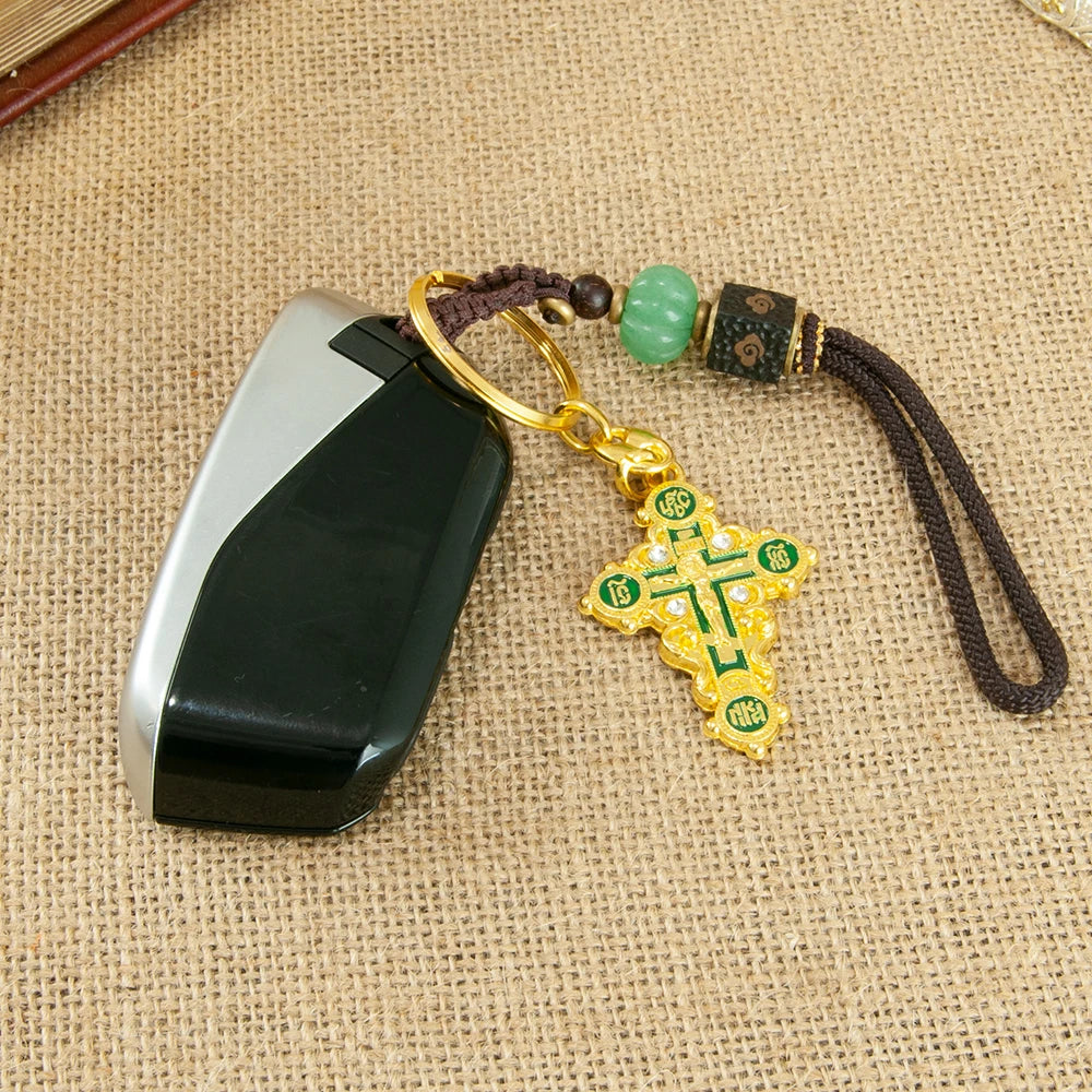 Orthodox Cross Keychain – Gold Plated Jesus Crucifix Religious Key Ring