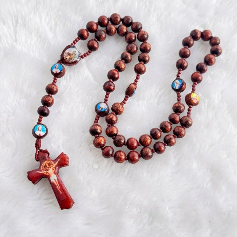 Handmade Wooden Catholic Rosary Beads with Holy Icon Crucifix | Christian Prayer Rosary for Church, Daily Devotion & Religious Gift - Sylva