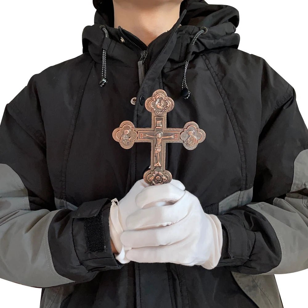 Orthodox-Style Hand Cross – Gold Metal Crucifix for Prayer & Church Display - Sylva