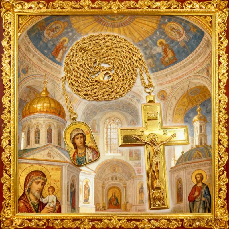Orthodox-Style Pectoral Crucifix Necklace – Gold or Silver Christian Cross Pendant with 72 cm Chain - Sylva