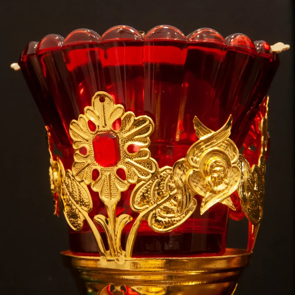 Orthodox Jesus Standing Vigil Oil Lamp with Red Glass Cup for Home Altar & Prayer