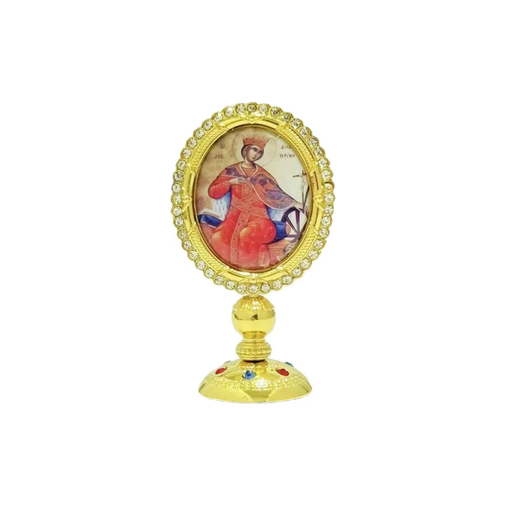 3.35” Orthodox Virgin Mary Icon for Car Dashboard – Gold-Plated Christian Dashboard Ornament with Stick-On Base