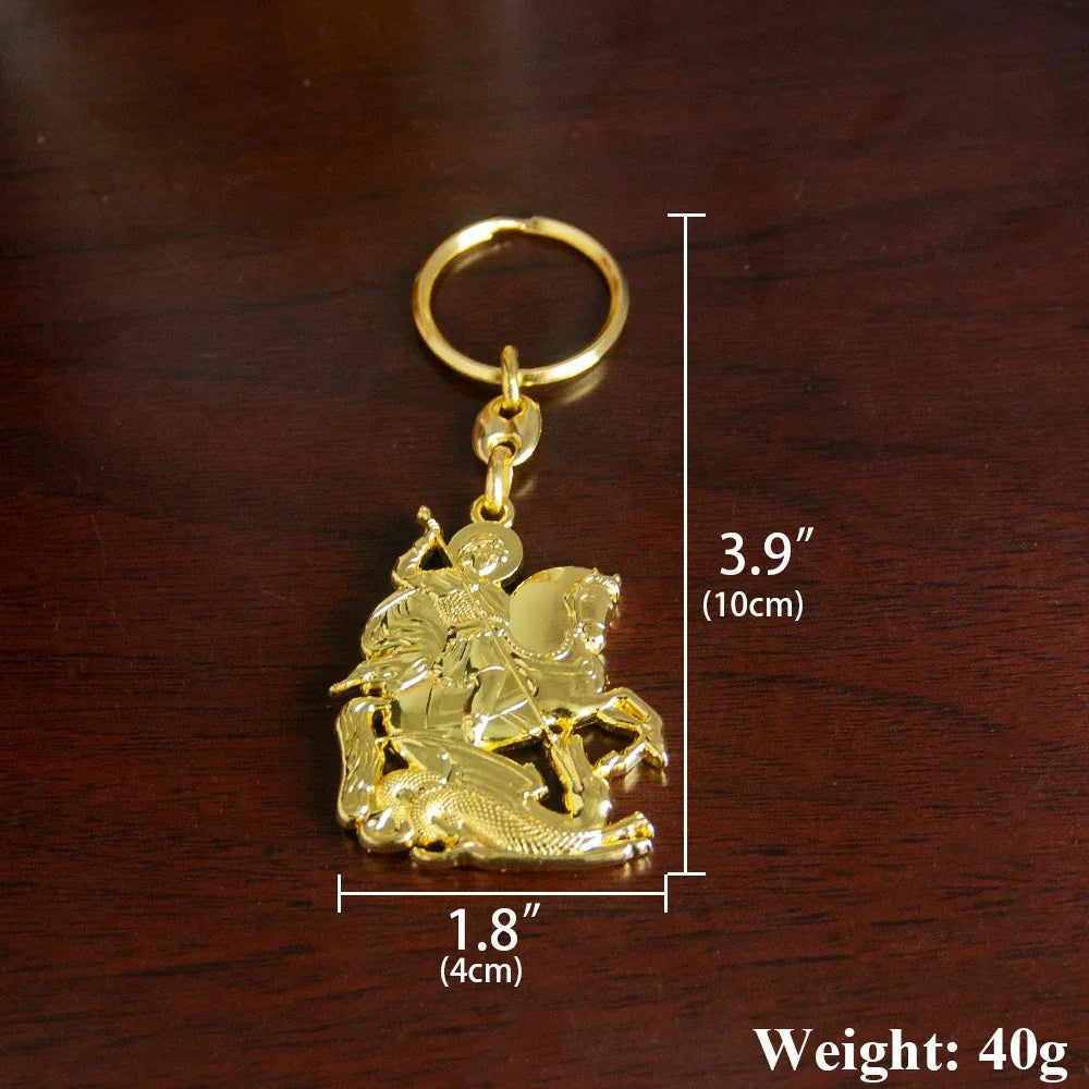Orthodox Saint George Keychain – Gold-Tone Christian Protection Key Ring