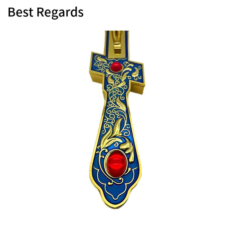 Large Orthodox-Style Blessing Crucifix – Blue Gold Wall Cross with Gift Box - Sylva