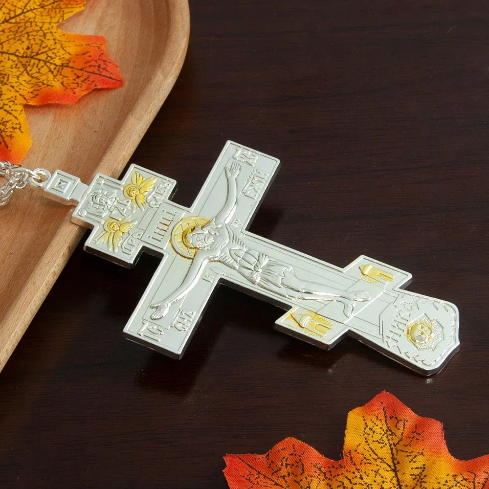 Gold-Plated Orthodox Jesus Pectoral Cross Pendant Necklace - Sylva