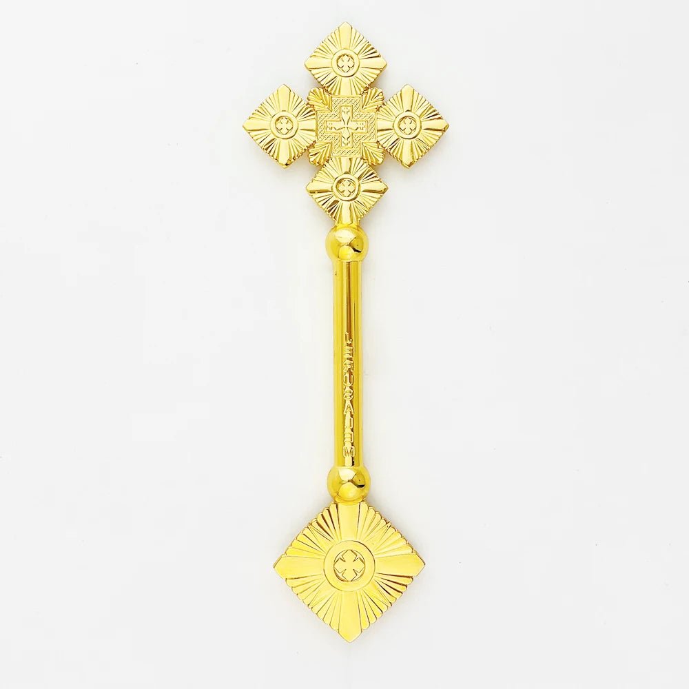Jerusalem Blessing Orthodox Hand Cross – Handmade Gold Zinc Alloy Prayer Cross with Gift Box | Church Blessing Cross for Worship & Clergy - Sylva