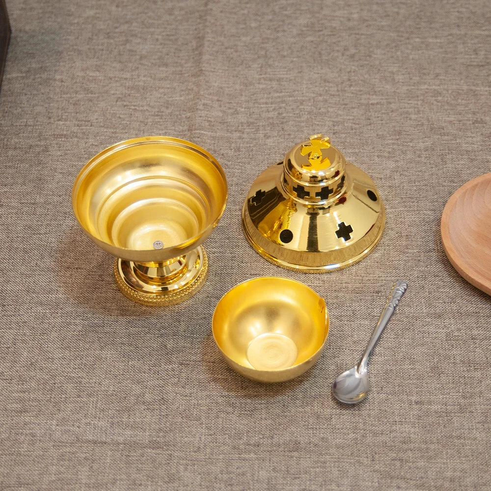 Orthodox Incense Burner with Spoon – Greek Style Church Censer for Prayer & Worship