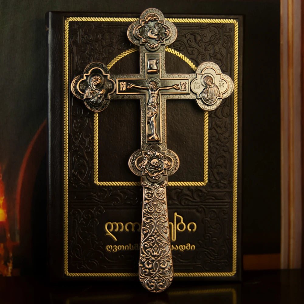 Orthodox-Style Hand Cross – Gold Metal Crucifix for Prayer & Church Display - Sylva
