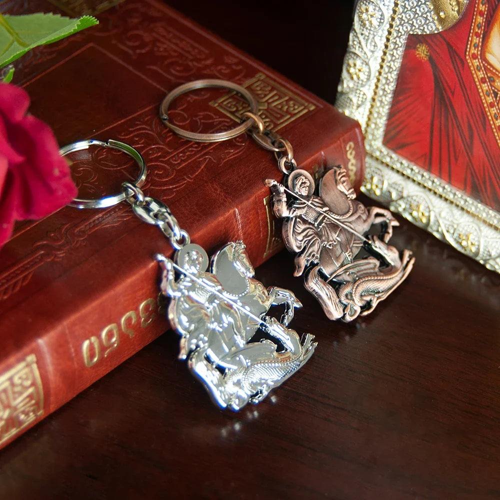 Orthodox Saint George Keychain – Gold-Tone Christian Protection Key Ring