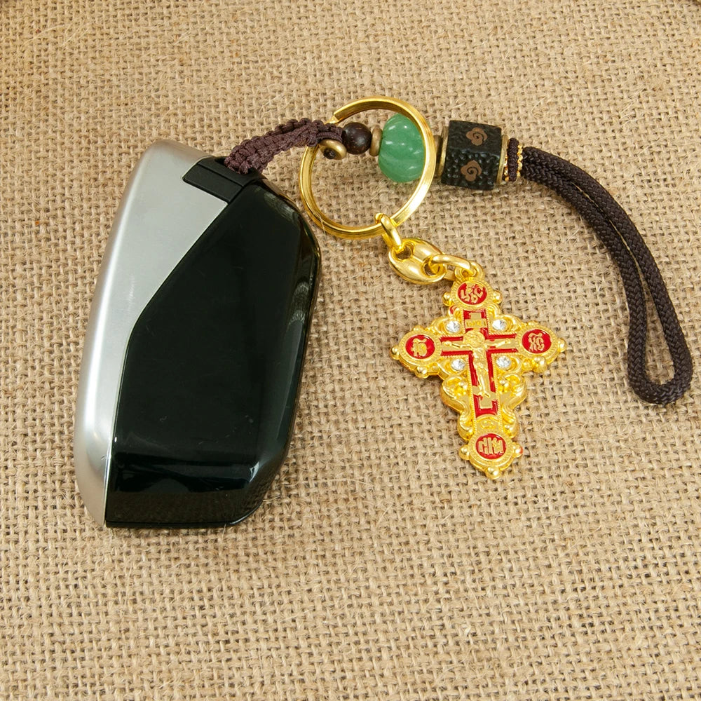Orthodox Cross Keychain – Gold Plated Jesus Crucifix Religious Key Ring
