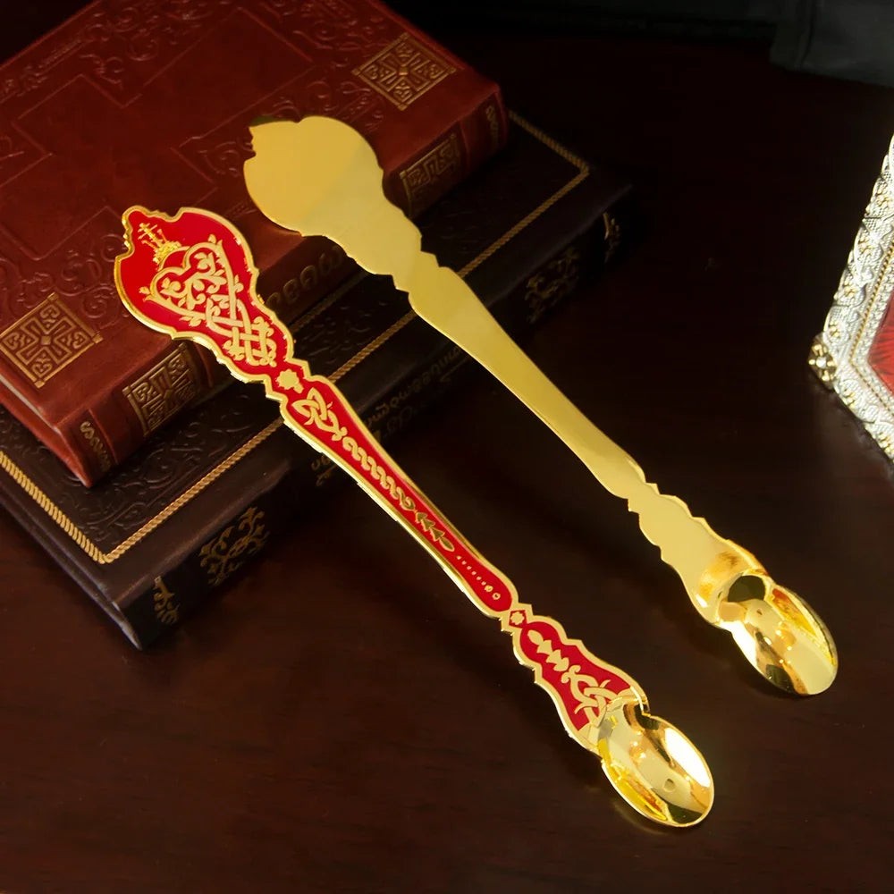 Gold-Plated Orthodox Holy Oil Utensil Set – Engraved Liturgical Dish, Spoon & Vessel