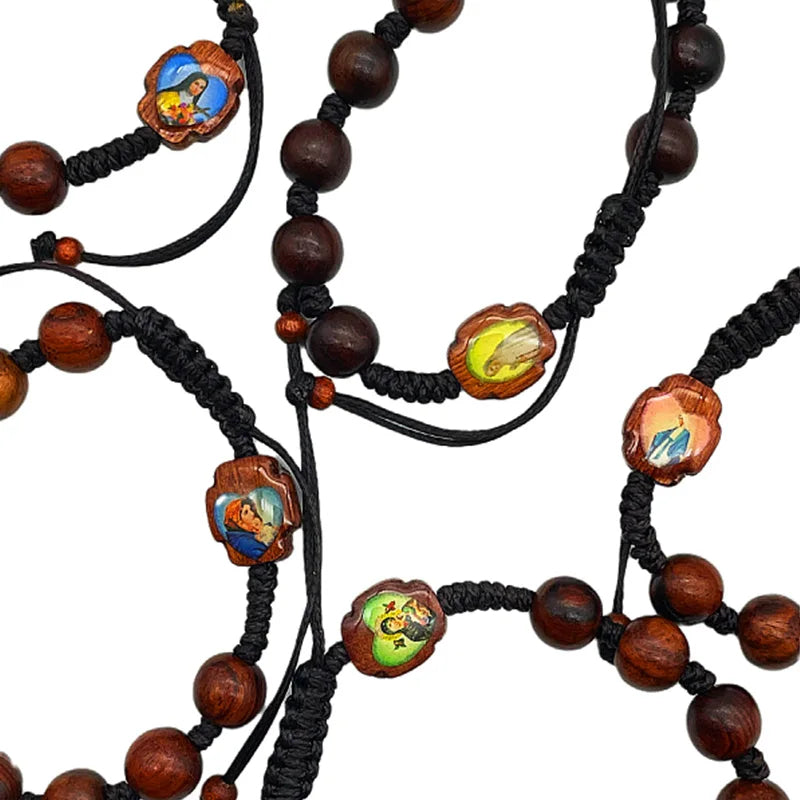 Catholic Rosary Bracelet with Wooden Beads & Our Lady of Fatima Charm