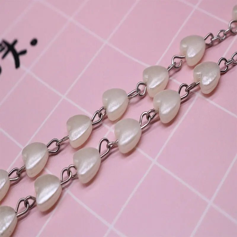 Handmade Pink & White Heart Bead Rosary Necklace – White Gold-Plated Catholic Prayer Beads with Cross Crucifix | Christian Devotional Gift