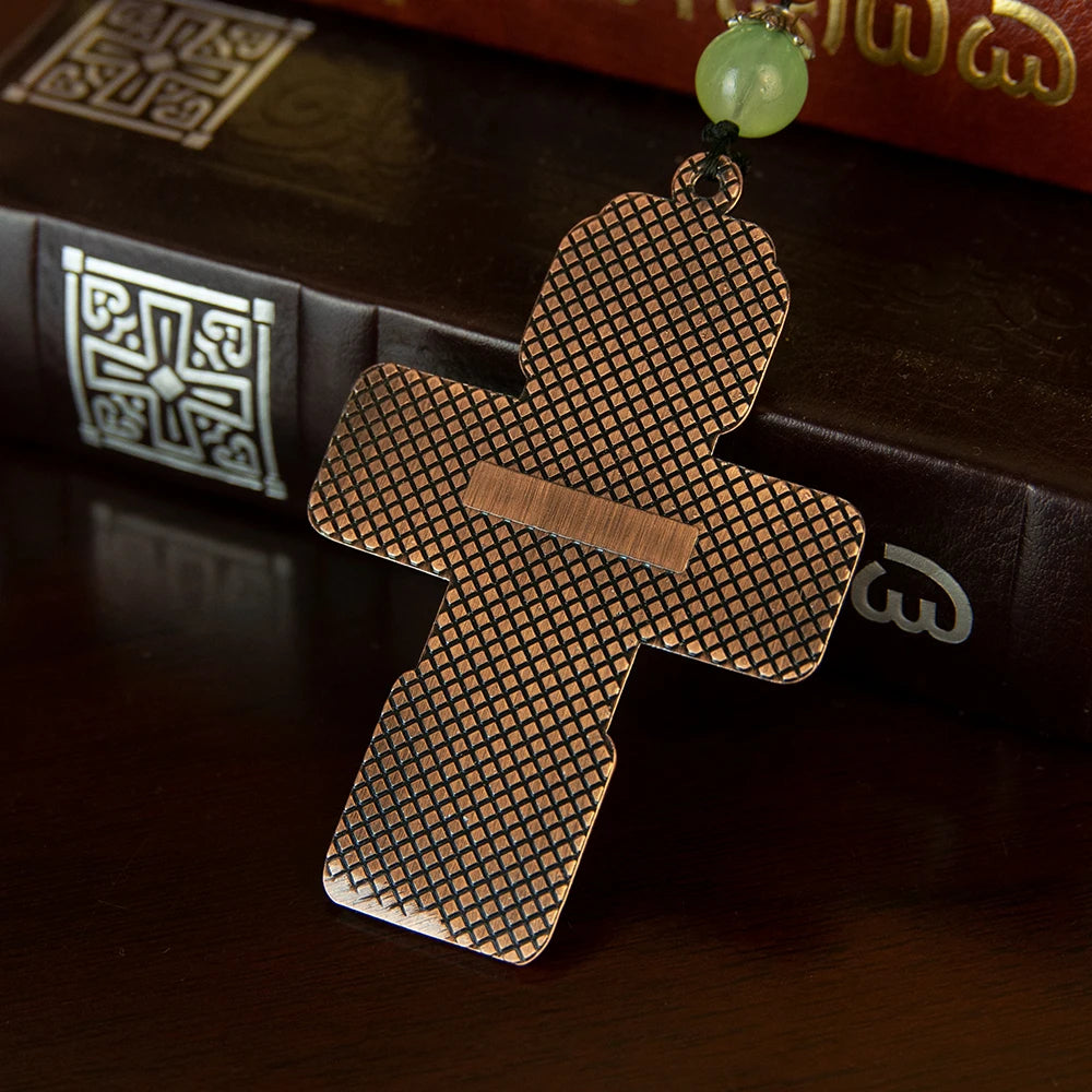 Orthodox Cross Necklace with Wooden Bead Chain – Jesus Crucifix Prayer Jewelry