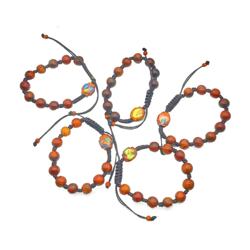 Catholic Rosary Bracelet with Wooden Beads & Our Lady of Fatima Charm