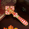 Orthodox Handheld Blessing Cross with Jesus Icon – Gold Enamel Crucifix