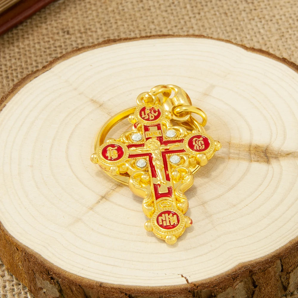 Orthodox Cross Keychain – Gold Plated Jesus Crucifix Religious Key Ring