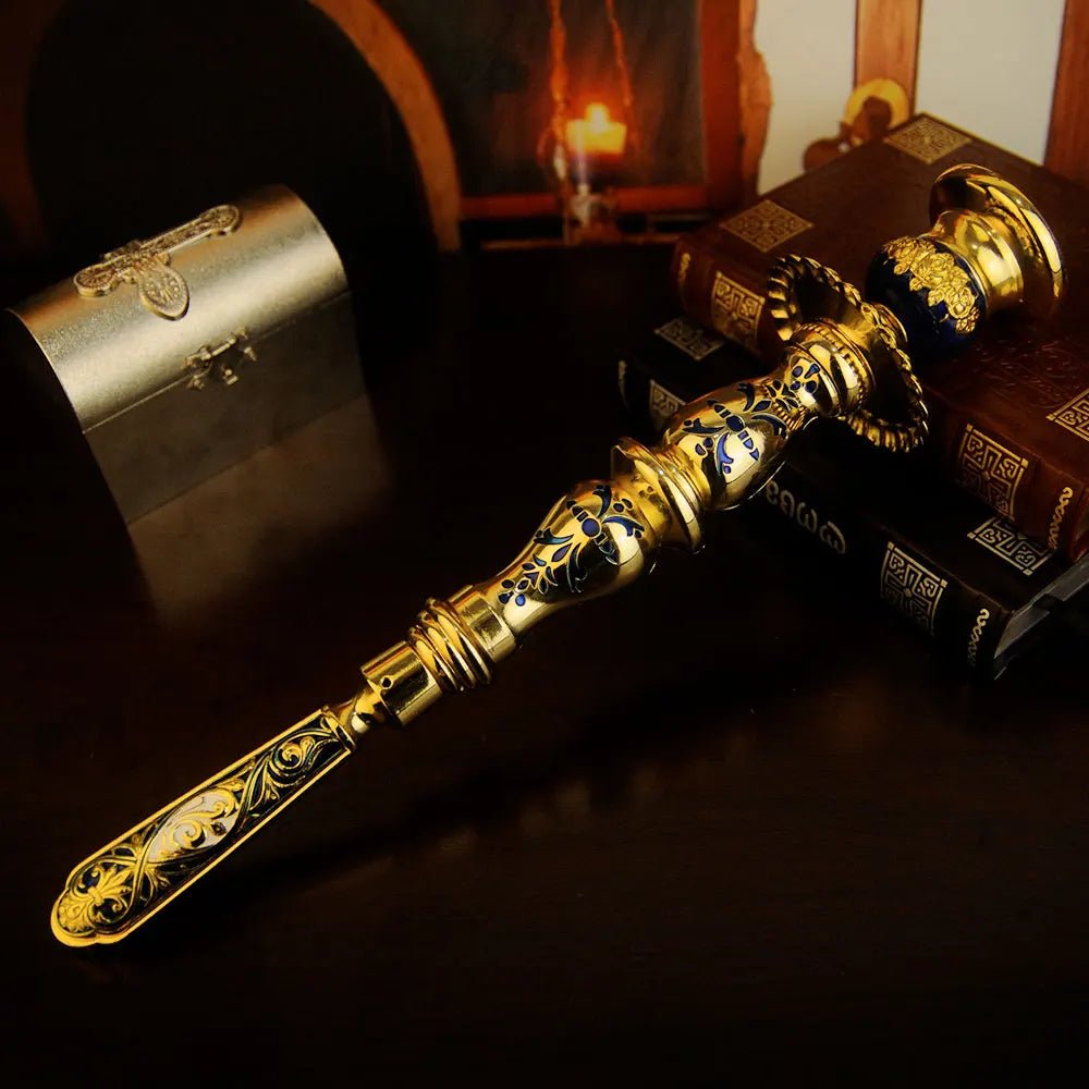 Orthodox-Style Gold-Tone Altar Candlestick – Red Christian Prayer Candle Holder - Sylva