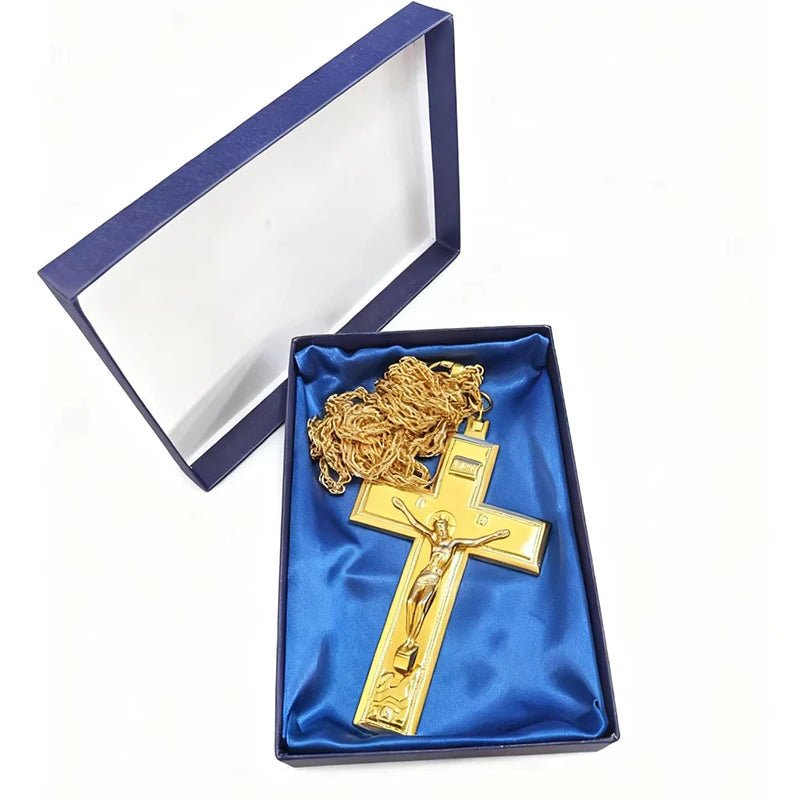 Orthodox-Style Pectoral Crucifix Necklace – Gold or Silver Christian Cross Pendant with 72 cm Chain - Sylva