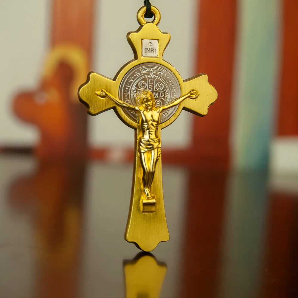 Orthodox Crucifix Necklace with Wooden Rosary Beads – Gold Cross Pendant