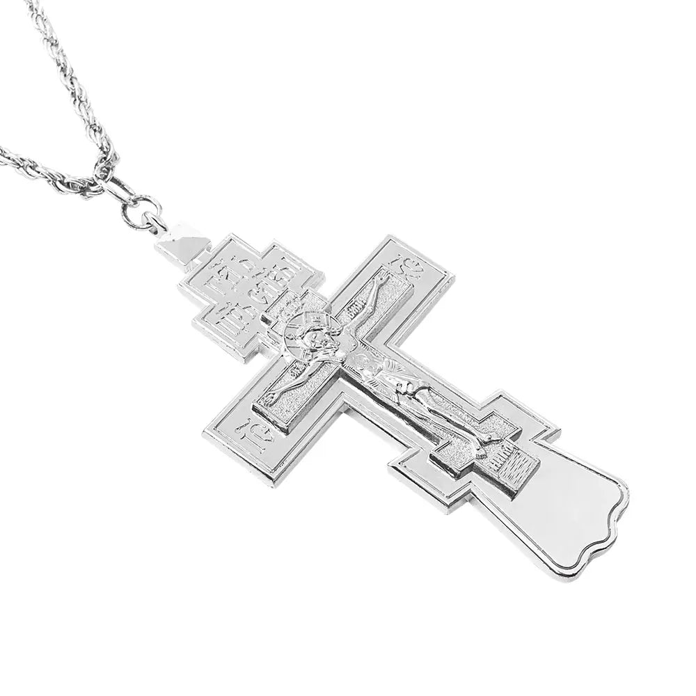 Orthodox-Style Pectoral Crucifix Necklace with Chain – Budded Cross Pendant - Sylva
