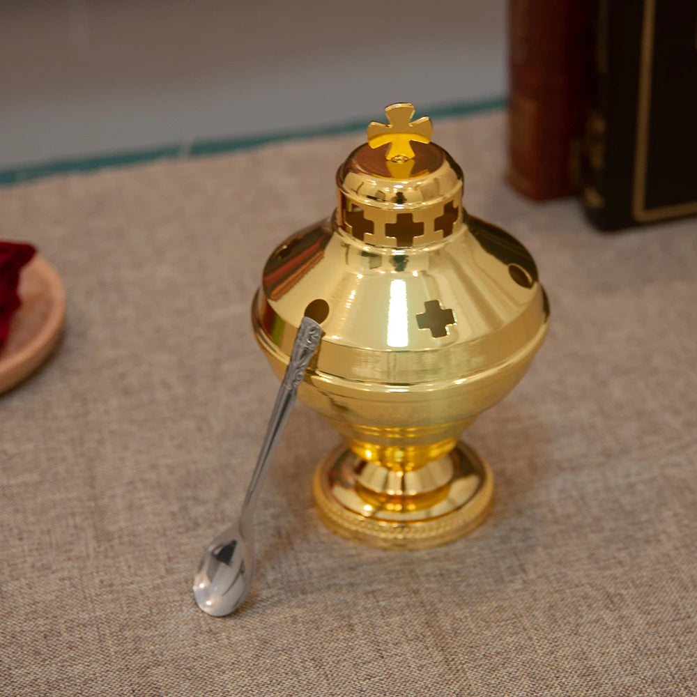 Orthodox Incense Burner with Spoon – Greek Style Church Censer for Prayer & Worship