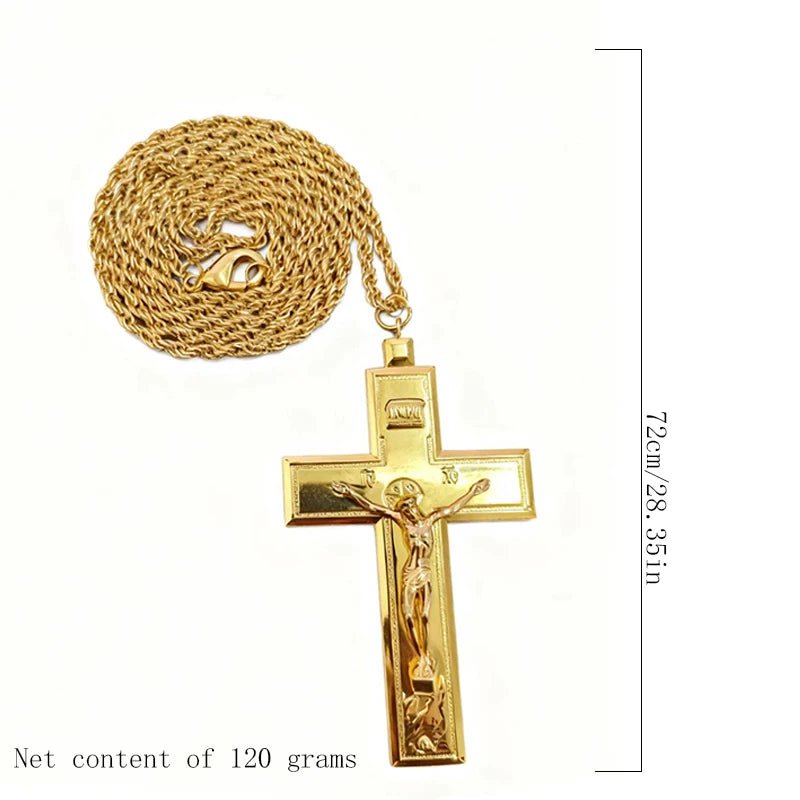 Orthodox-Style Pectoral Crucifix Necklace – Gold or Silver Christian Cross Pendant with 72 cm Chain - Sylva