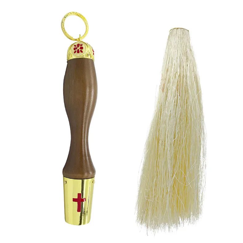 Orthodox Holy Water Blessing Brush – 15” Wooden Handle Holy Water Sprinkler with Synthetic Wool & Metal Cross | Church & Home Blessing Tool