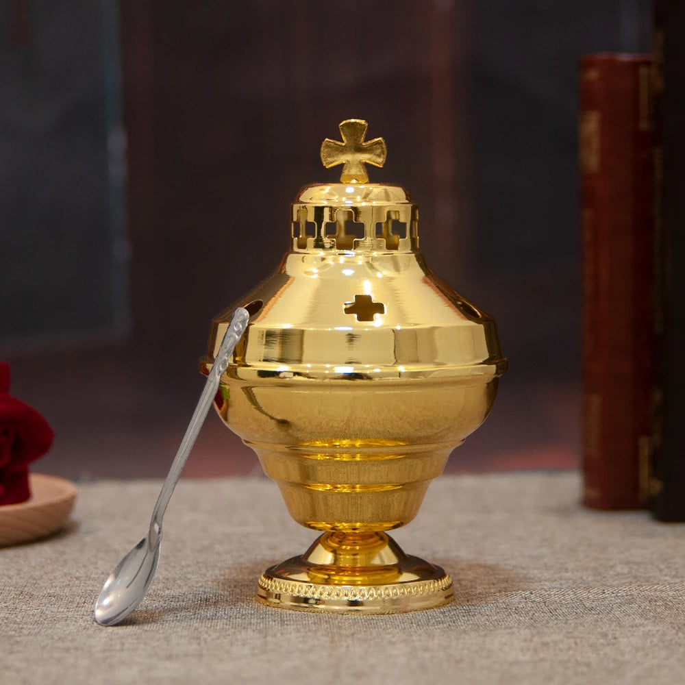 Orthodox Incense Burner with Spoon – Greek Style Church Censer for Prayer & Worship