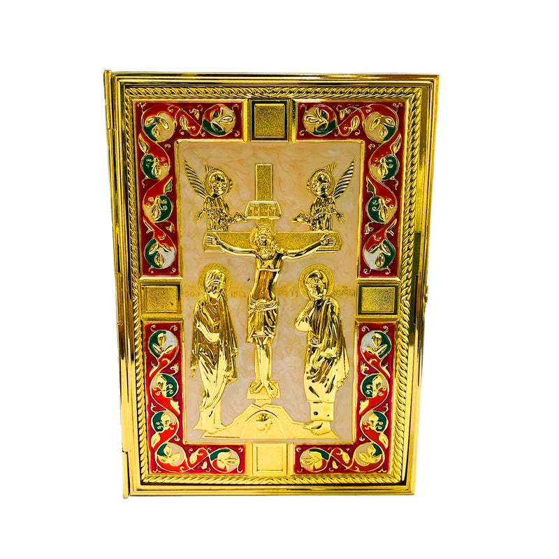 Orthodox Metal Gospel Bible Cover – 21cm Crucifix and Icon Design