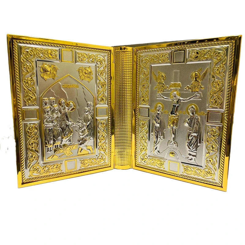 Orthodox Metal Gospel Bible Cover – 21cm Crucifix and Icon Design