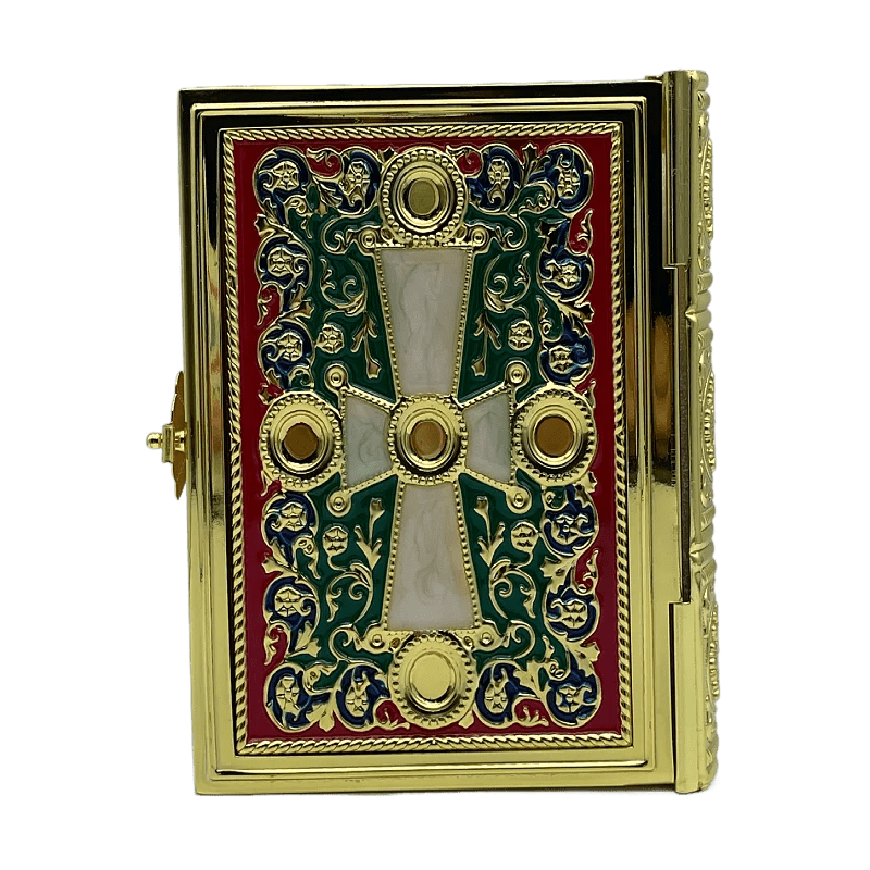 Greek Orthodox Crucifix Book Cover with Stand – Gold Jesus Cross Icon - Sylva