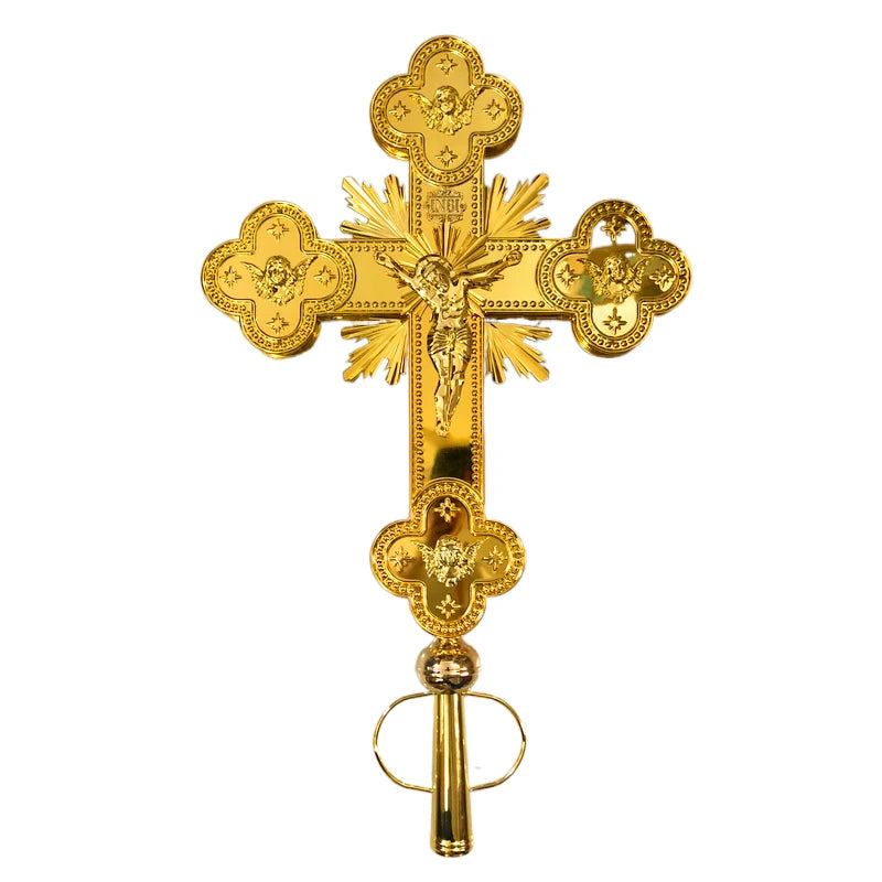29.5" Luxury Gold Plated Orthodox Processional Crucifix – Church Cross