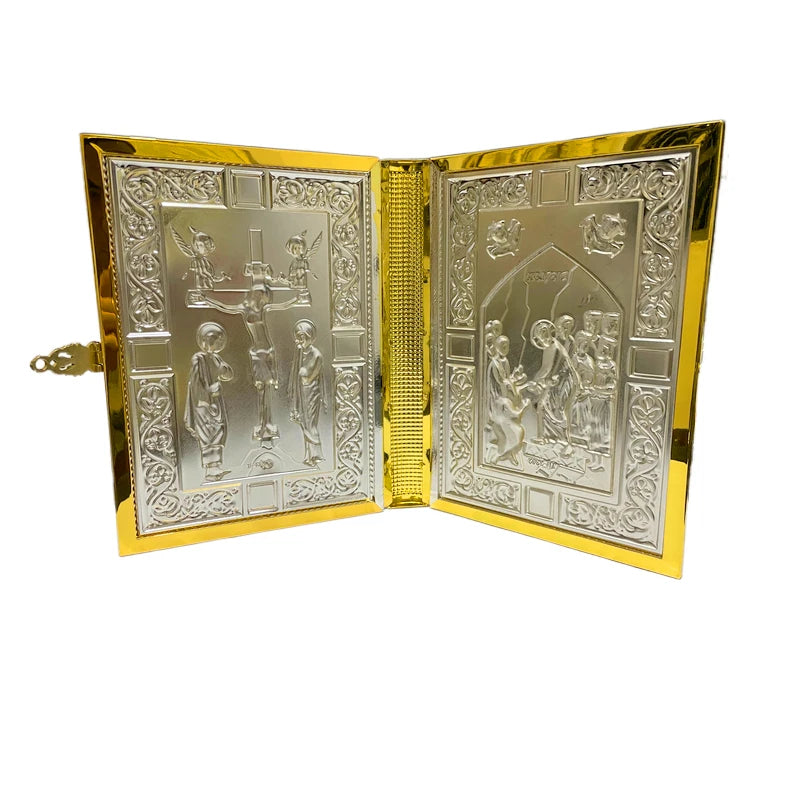 Orthodox Metal Gospel Bible Cover – 21cm Crucifix and Icon Design