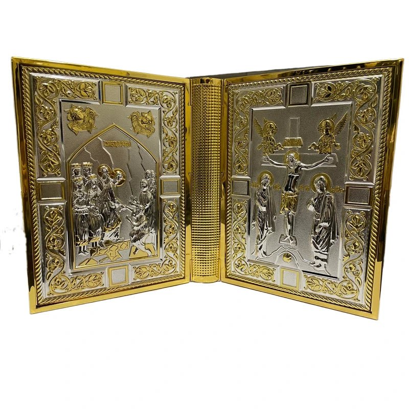 Orthodox Metal Gospel Bible Cover – 21cm Crucifix and Icon Design - Sylva