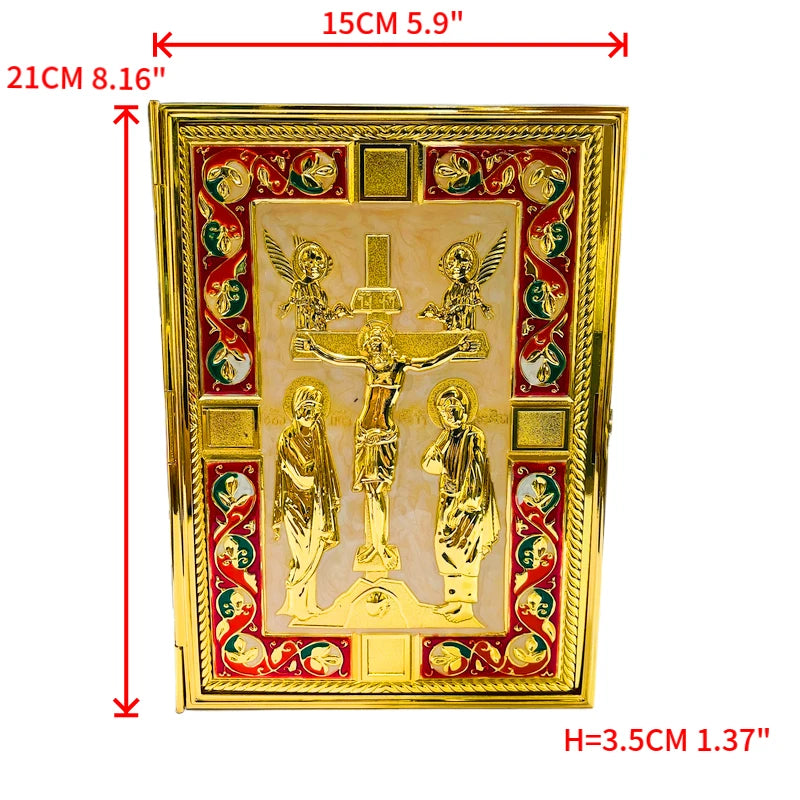 Orthodox Metal Gospel Bible Cover – 21cm Crucifix and Icon Design