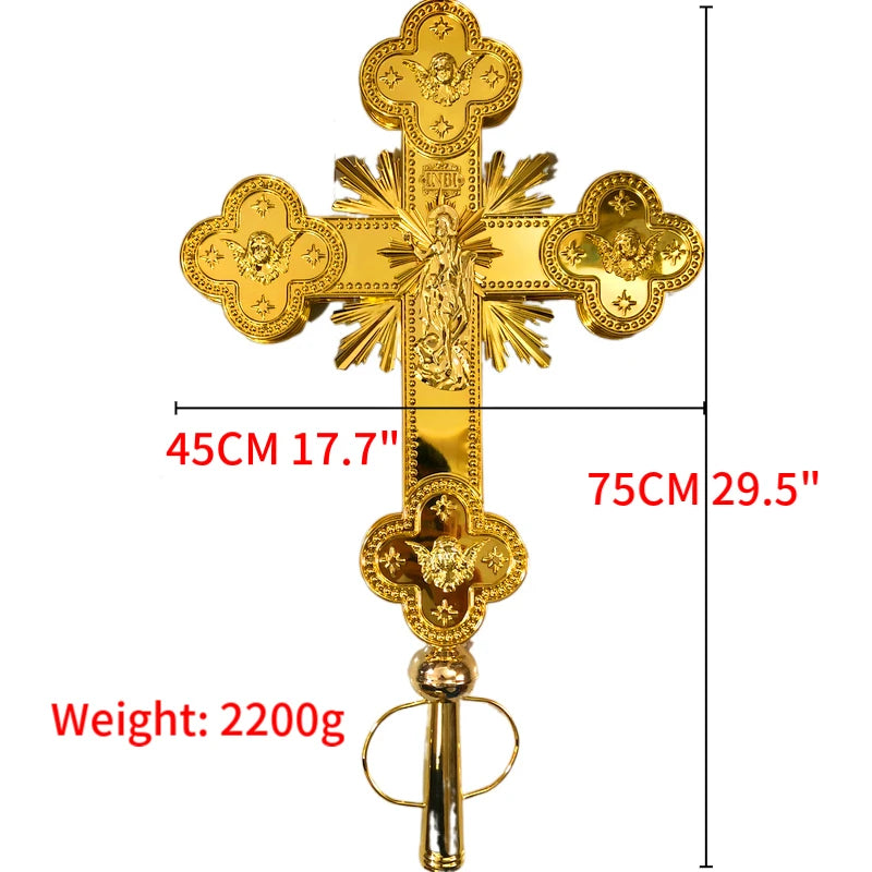 29.5" Luxury Gold Plated Orthodox Processional Crucifix – Church Cross